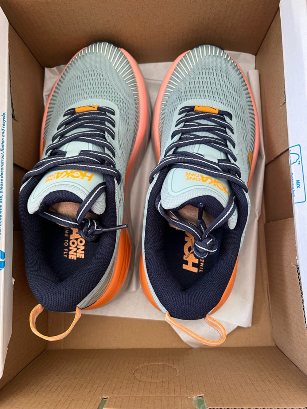 Hoka Bondi 7 Womens 5 Running Shoes - Light Sage/Orange